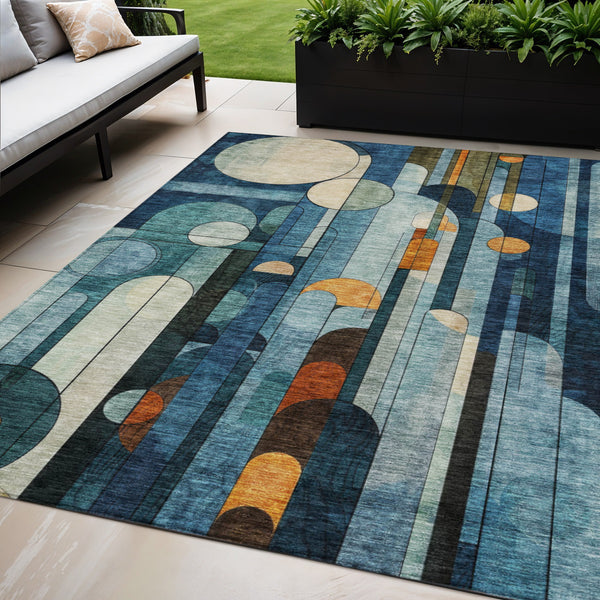 Homeroots 3' Stylish Geometric Washable Area Rug – Durable, Stain Resistant Design For Indoor & Outdoor Use 5' X 8' Polyester 604501