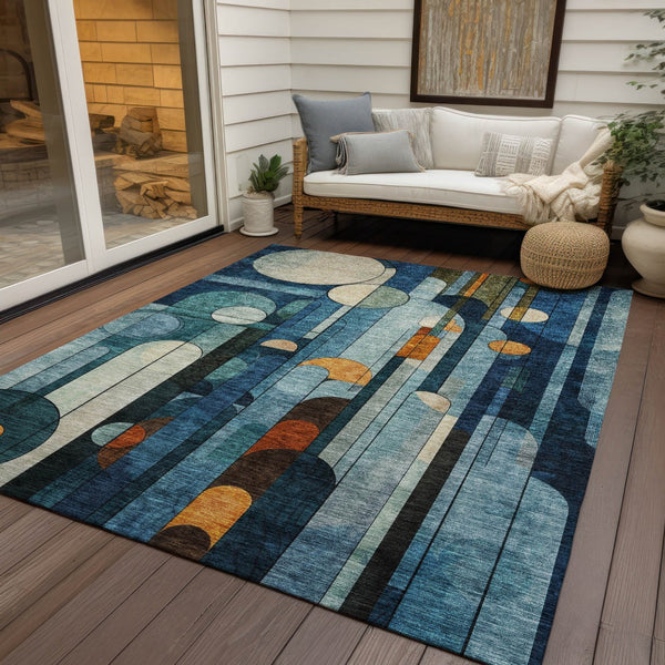 Homeroots 3' Stylish Geometric Washable Area Rug – Durable, Stain Resistant Design For Indoor & Outdoor Use 5' X 8' Polyester 604501