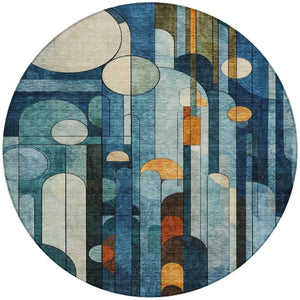 Homeroots 3' Stylish Geometric Washable Area Rug – Durable, Stain Resistant Design For Indoor & Outdoor Use 8' Round Polyester 604502