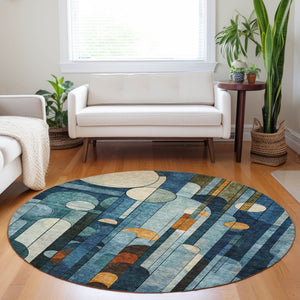 Homeroots 3' Stylish Geometric Washable Area Rug – Durable, Stain Resistant Design For Indoor & Outdoor Use 8' Round Polyester 604502