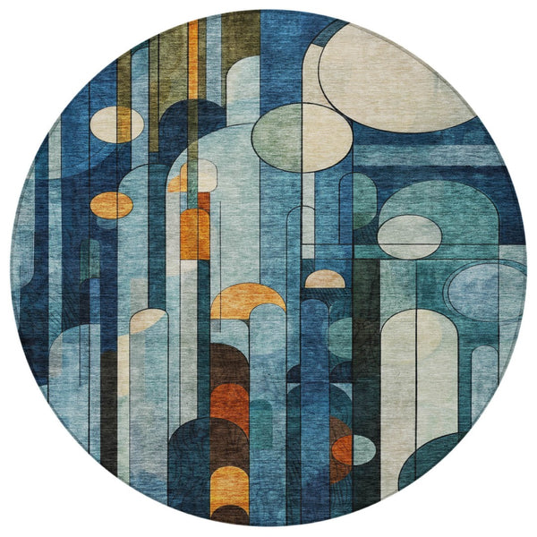 Homeroots 3' Stylish Geometric Washable Area Rug – Durable, Stain Resistant Design For Indoor & Outdoor Use 8' Round Polyester 604502