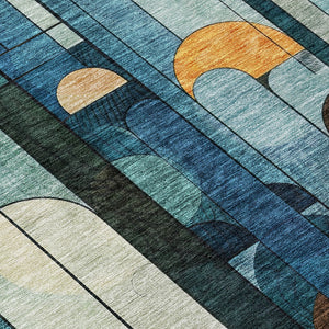 Homeroots 3' Stylish Geometric Washable Area Rug – Durable, Stain Resistant Design For Indoor & Outdoor Use 9' X 12' Polyester 604504