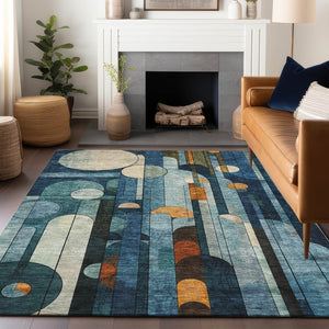 Homeroots 3' Stylish Geometric Washable Area Rug – Durable, Stain Resistant Design For Indoor & Outdoor Use 10' X 14' Polyester 604505