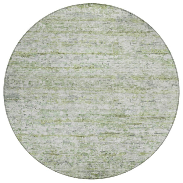 HomeRoots 5' Stylish Artichoke Green and Ivory Striped Area Rug - Durable, Washable for Indoor & Outdoor Use 8' Round 604514