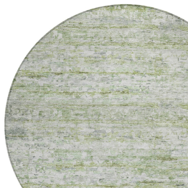 Homeroots 3' Artichoke Green Striped Washable Area Rug - Stylish Indoor & Outdoor Comfort For Any Space 8' Round Polyester 604514
