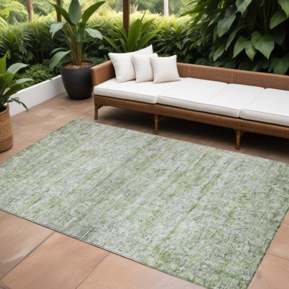 HomeRoots 9' X 12' Artichoke Green Striped Washable Area Rug – Durable, Stylish for Indoor & Outdoor Spaces! 604516