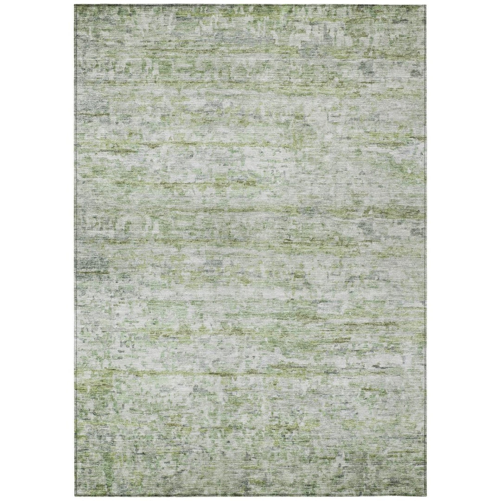 HomeRoots 9' X 12' Artichoke Green Striped Washable Area Rug – Durable, Stylish for Indoor & Outdoor Spaces! 604516