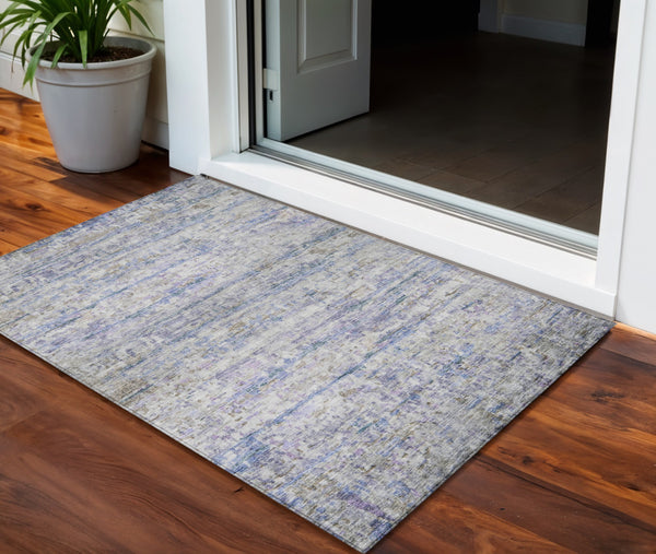 Homeroots 3' Artichoke Green Striped Washable Area Rug - Stylish Indoor & Outdoor Comfort For Any Space 3' X 5' Polyester 604518