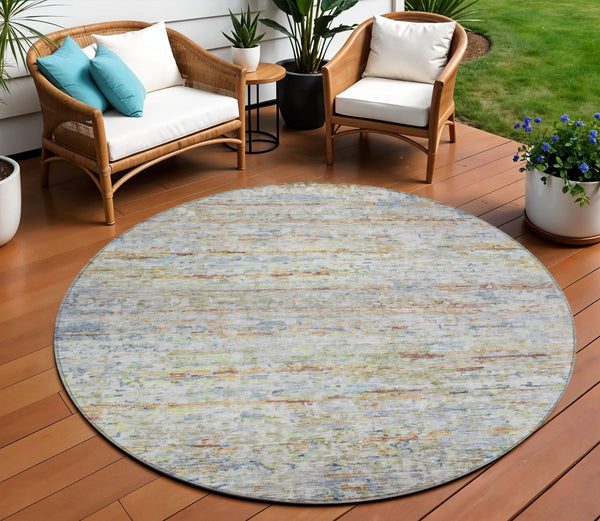 Homeroots 3' Artichoke Green Striped Washable Area Rug - Stylish Indoor & Outdoor Comfort For Any Space 8' Round Polyester 604526