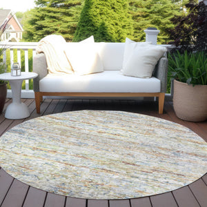 Homeroots 3' Artichoke Green Striped Washable Area Rug - Stylish Indoor & Outdoor Comfort For Any Space 8' Round Polyester 604526