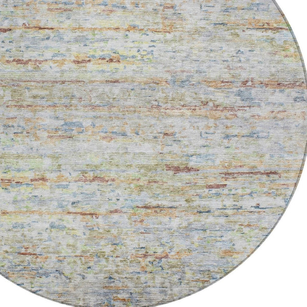 Homeroots 3' Artichoke Green Striped Washable Area Rug - Stylish Indoor & Outdoor Comfort For Any Space 8' Round Polyester 604526