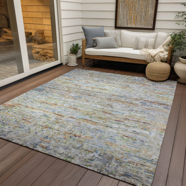 Homeroots 3' Artichoke Green Striped Washable Area Rug - Stylish Indoor & Outdoor Comfort For Any Space 10' X 14' Polyester 604529