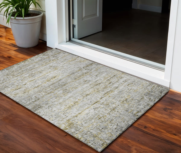 Homeroots 3' Artichoke Green Striped Washable Area Rug - Stylish Indoor & Outdoor Comfort For Any Space 3' X 5' Polyester 604530