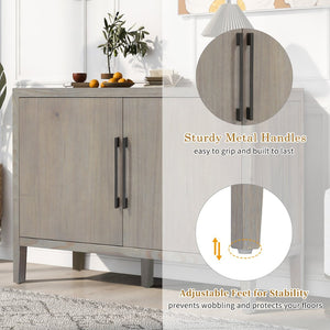 English Elm U_style Farmhouse Pine Veneer Buffet Cabinet with Double Doors for Kitchen or Entryway Gray N711P410389E
