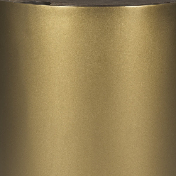 Homeroots 22" Antiqued Gold And Brown Drum End Table With Hidden Storage - Rustic Metal & Wood Design   604536