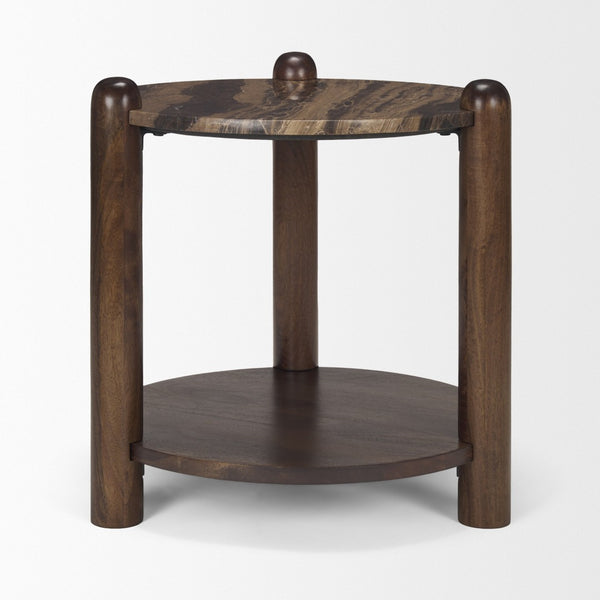 HomeRoots 26" Brown Marble and Solid Wood End Table - Elegant Accent with Shelf for Modern Living Spaces 604537