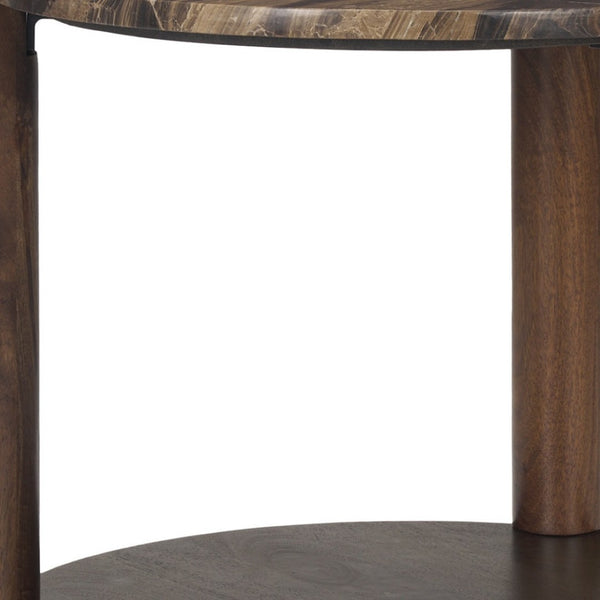 HomeRoots 26" Brown Marble and Solid Wood End Table - Elegant Accent with Shelf for Modern Living Spaces 604537