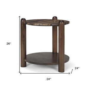 HomeRoots 26" Brown Marble and Solid Wood End Table - Elegant Accent with Shelf for Modern Living Spaces 604537