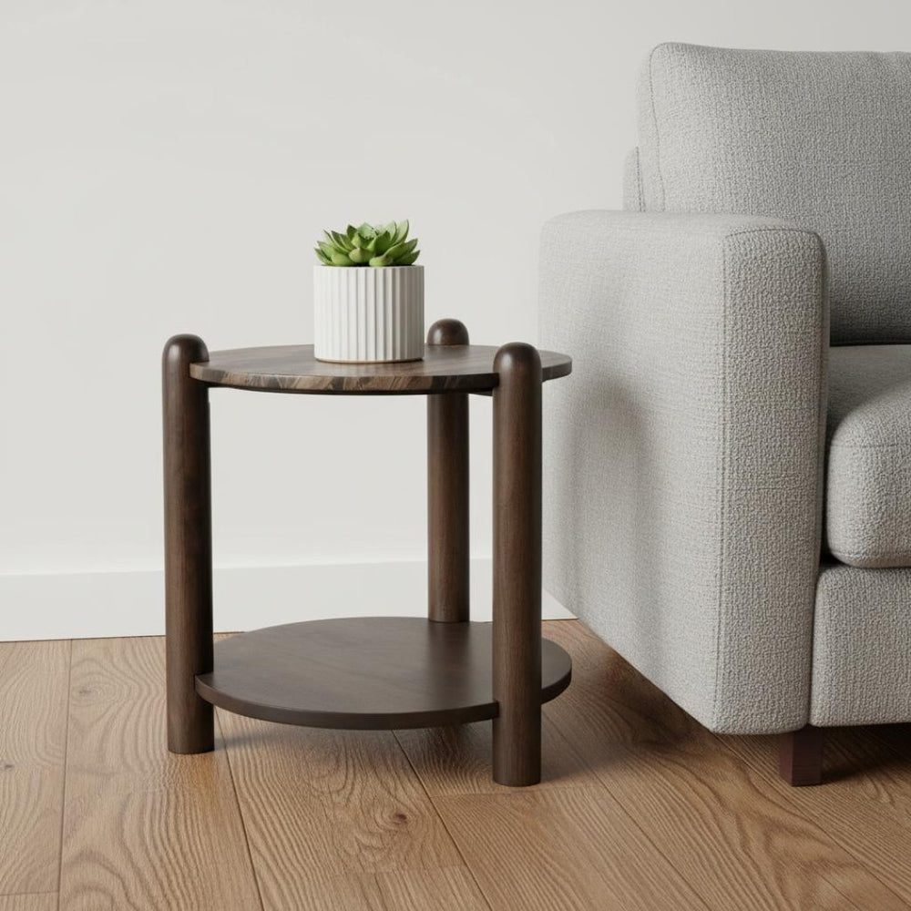 HomeRoots 26" Brown Marble and Solid Wood End Table - Elegant Accent with Shelf for Modern Living Spaces 604537