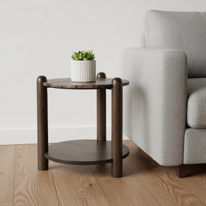 HomeRoots 26" Brown Marble and Solid Wood End Table - Elegant Accent with Shelf for Modern Living Spaces 604537