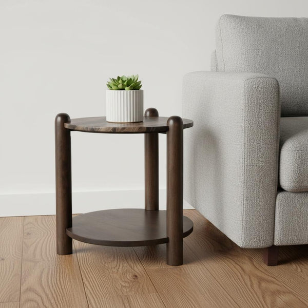 HomeRoots 26" Brown Marble and Solid Wood End Table - Elegant Accent with Shelf for Modern Living Spaces 604537