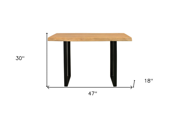 Homeroots 47" Versatile Live Edge Console Table In Natural Acacia & Black Metal - Stylish Storage Solution!   604538