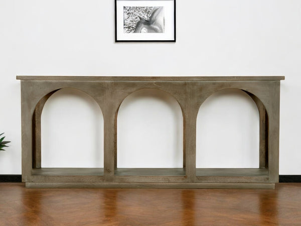 Homeroots 77" Brown Distressed Solid Wood Console Table With Unique Arch Detailing For Timeless Elegance   604539
