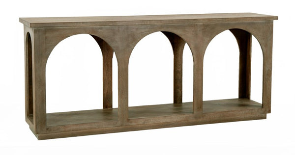 Homeroots 77" Brown Distressed Solid Wood Console Table With Unique Arch Detailing For Timeless Elegance   604539