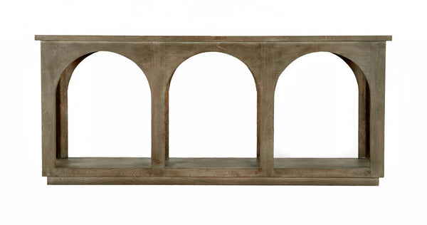 Homeroots 77" Brown Distressed Solid Wood Console Table With Unique Arch Detailing For Timeless Elegance   604539