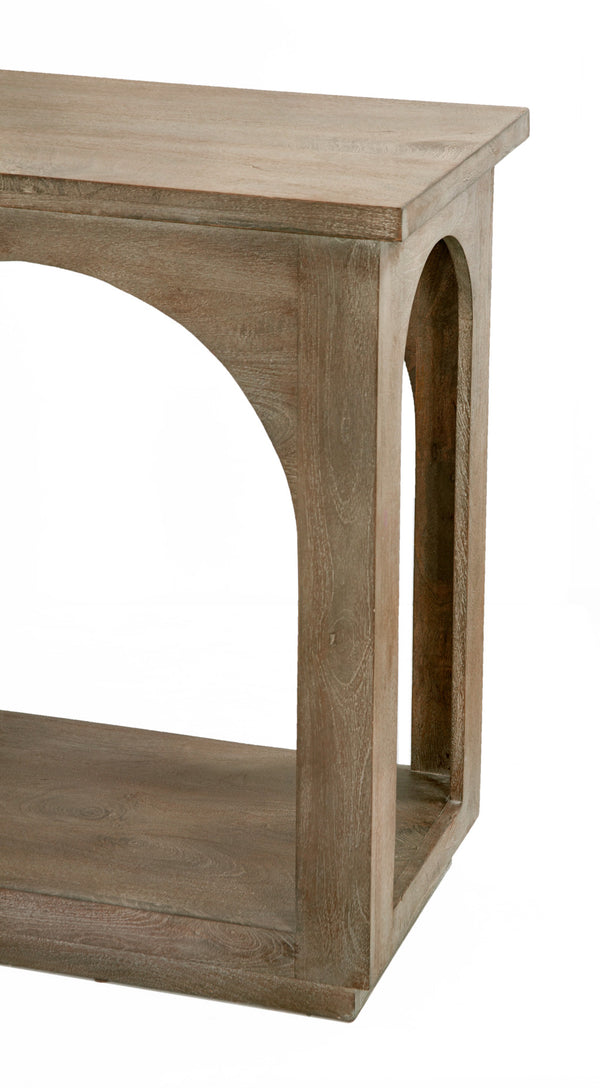 Homeroots 77" Brown Distressed Solid Wood Console Table With Unique Arch Detailing For Timeless Elegance   604539