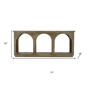 Homeroots 77" Brown Distressed Solid Wood Console Table With Unique Arch Detailing For Timeless Elegance   604539