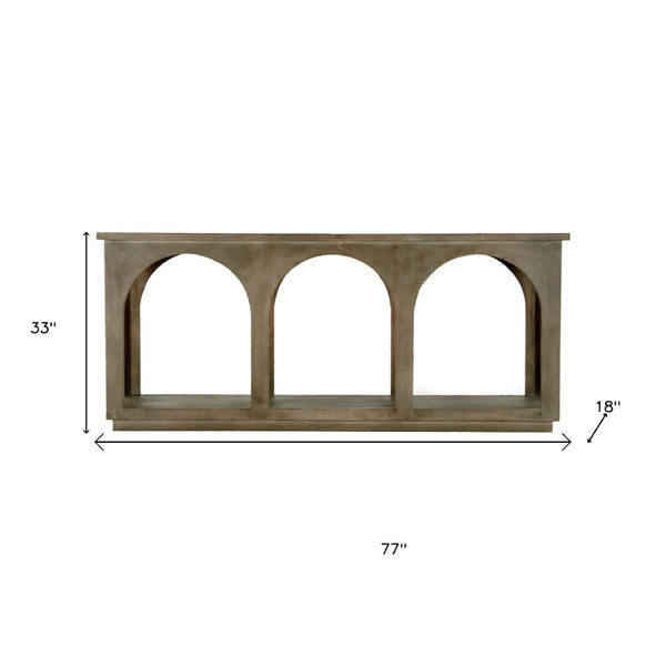 Homeroots 77" Brown Distressed Solid Wood Console Table With Unique Arch Detailing For Timeless Elegance   604539