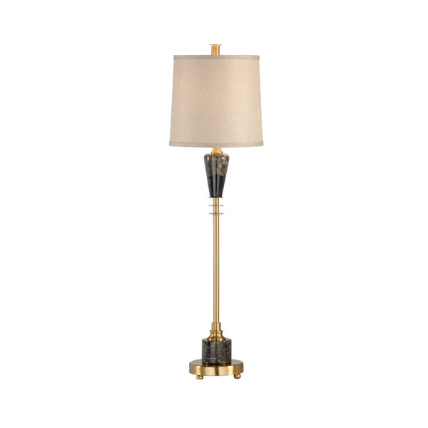 Wildwood Cosmic Marble Table Lamp With Antique Brass Column And Linen Shade — Slim 35" Accent Light For Entryway 60454