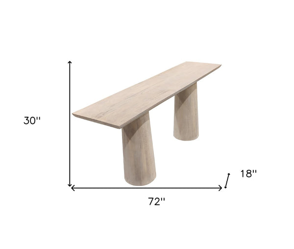 Homeroots 72" Natural Solid Wood Console Table - Rustic Double Pedestal Design For Storage & Display Needs   604540