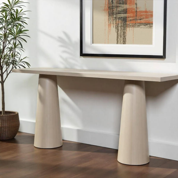 Homeroots 72" Natural Solid Wood Console Table - Rustic Double Pedestal Design For Storage & Display Needs   604540