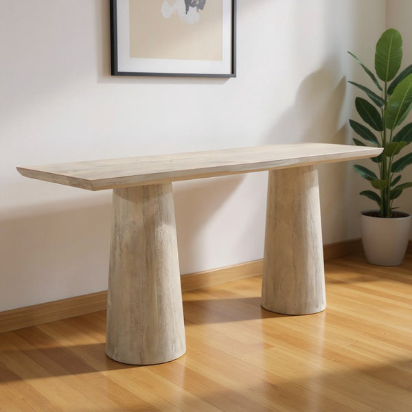 HomeRoots 72" Rustic Solid Wood Console Table - Double Pedestal Design for Entryway, Living Room & Office Use 604540