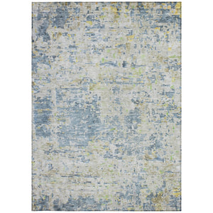 Homeroots 3' Blue Gray And Green Abstract Washable Area Rug For Indoor And Outdoor Spaces, Durable Design 3' X 5' Polyester 604541