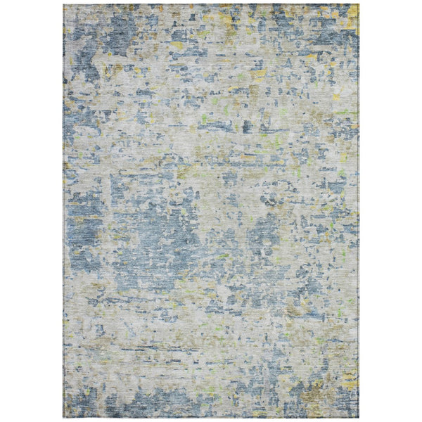 Homeroots 3' Blue Gray And Green Abstract Washable Area Rug For Indoor And Outdoor Spaces, Durable Design 3' X 5' Polyester 604541