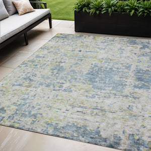 Homeroots 3' Blue Gray And Green Abstract Washable Area Rug For Indoor And Outdoor Spaces, Durable Design 5' X 8' Polyester 604542