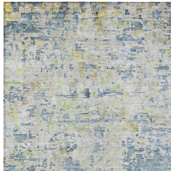 Homeroots 3' Blue Gray And Green Abstract Washable Area Rug For Indoor And Outdoor Spaces, Durable Design 5' X 8' Polyester 604542