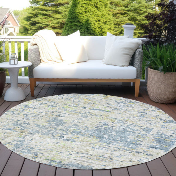 Homeroots 3' Blue Gray And Green Abstract Washable Area Rug For Indoor And Outdoor Spaces, Durable Design 8' Round Polyester 604543