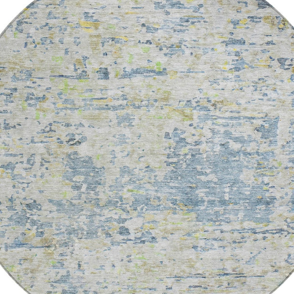 Homeroots 3' Blue Gray And Green Abstract Washable Area Rug For Indoor And Outdoor Spaces, Durable Design 8' Round Polyester 604543
