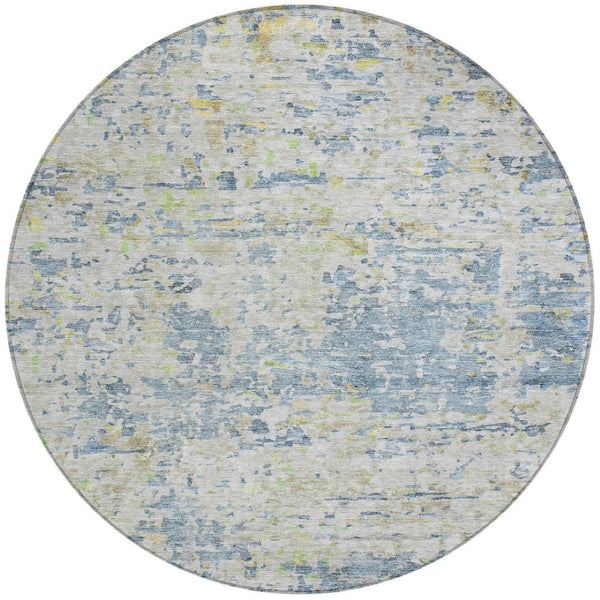 Homeroots 3' Blue Gray And Green Abstract Washable Area Rug For Indoor And Outdoor Spaces, Durable Design 8' Round Polyester 604543