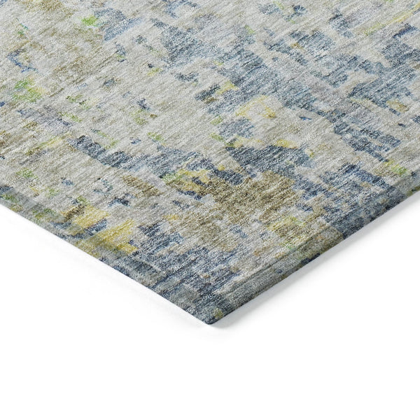 Homeroots 3' Blue Gray And Green Abstract Washable Area Rug For Indoor And Outdoor Spaces, Durable Design 8' X 10' Polyester 604544