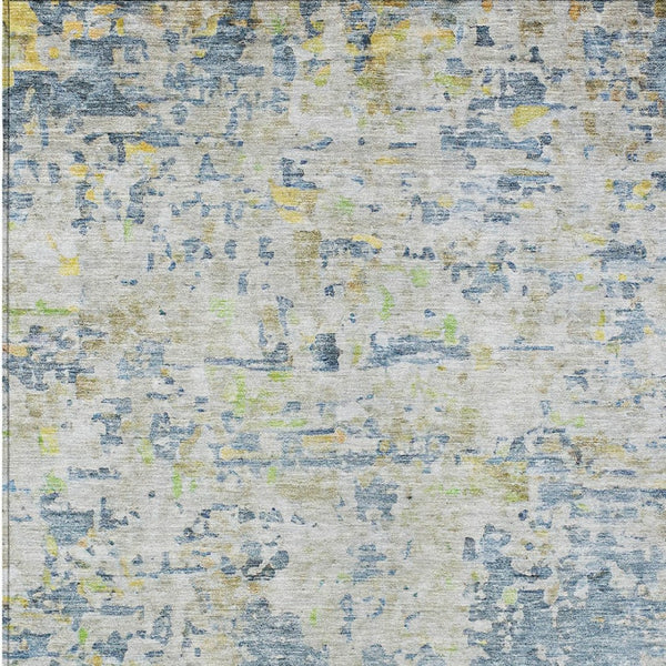 Homeroots 3' Blue Gray And Green Abstract Washable Area Rug For Indoor And Outdoor Spaces, Durable Design 10' X 14' Polyester 604546
