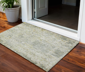 Homeroots 3' Blue Gray And Green Abstract Washable Area Rug For Indoor And Outdoor Spaces, Durable Design 3' X 5' Polyester 604547