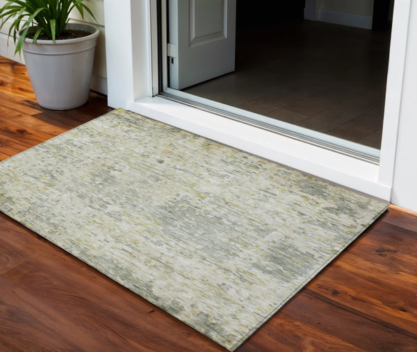 Homeroots 3' Blue Gray And Green Abstract Washable Area Rug For Indoor And Outdoor Spaces, Durable Design 3' X 5' Polyester 604547