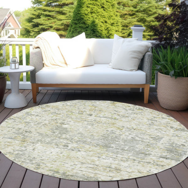 Homeroots 3' Blue Gray And Green Abstract Washable Area Rug For Indoor And Outdoor Spaces, Durable Design 8' Round Polyester 604549