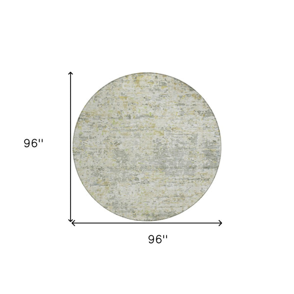 Homeroots 3' Blue Gray And Green Abstract Washable Area Rug For Indoor And Outdoor Spaces, Durable Design 8' Round Polyester 604549