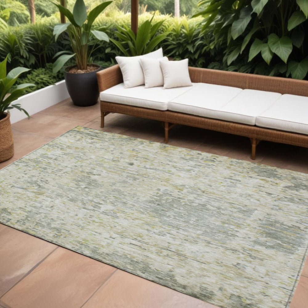 HomeRoots 9' X 12' Abstract Sage Charcoal Ivory Area Rug - Stylish, Washable, Indoor/Outdoor, Durable & Versatile 604551